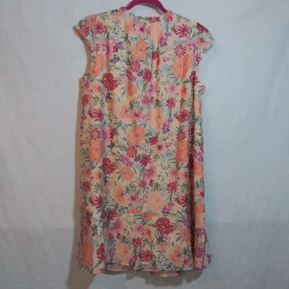 LOFT Plus Floral Ruffle Flounce Dress Pink Champagne Size 14 - Picture 9 of 10